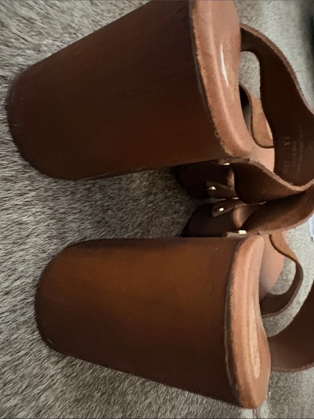 Brown Suede Double-Strap Platform Slide Sandals Italy 7.5 comfy